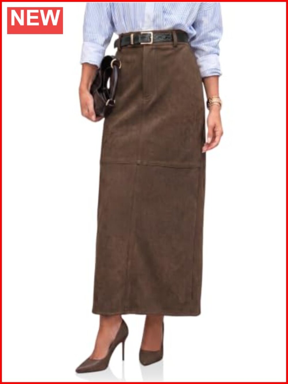 Faux Suede Maxi Skirt High Waisted Slit Patchwork Pencil